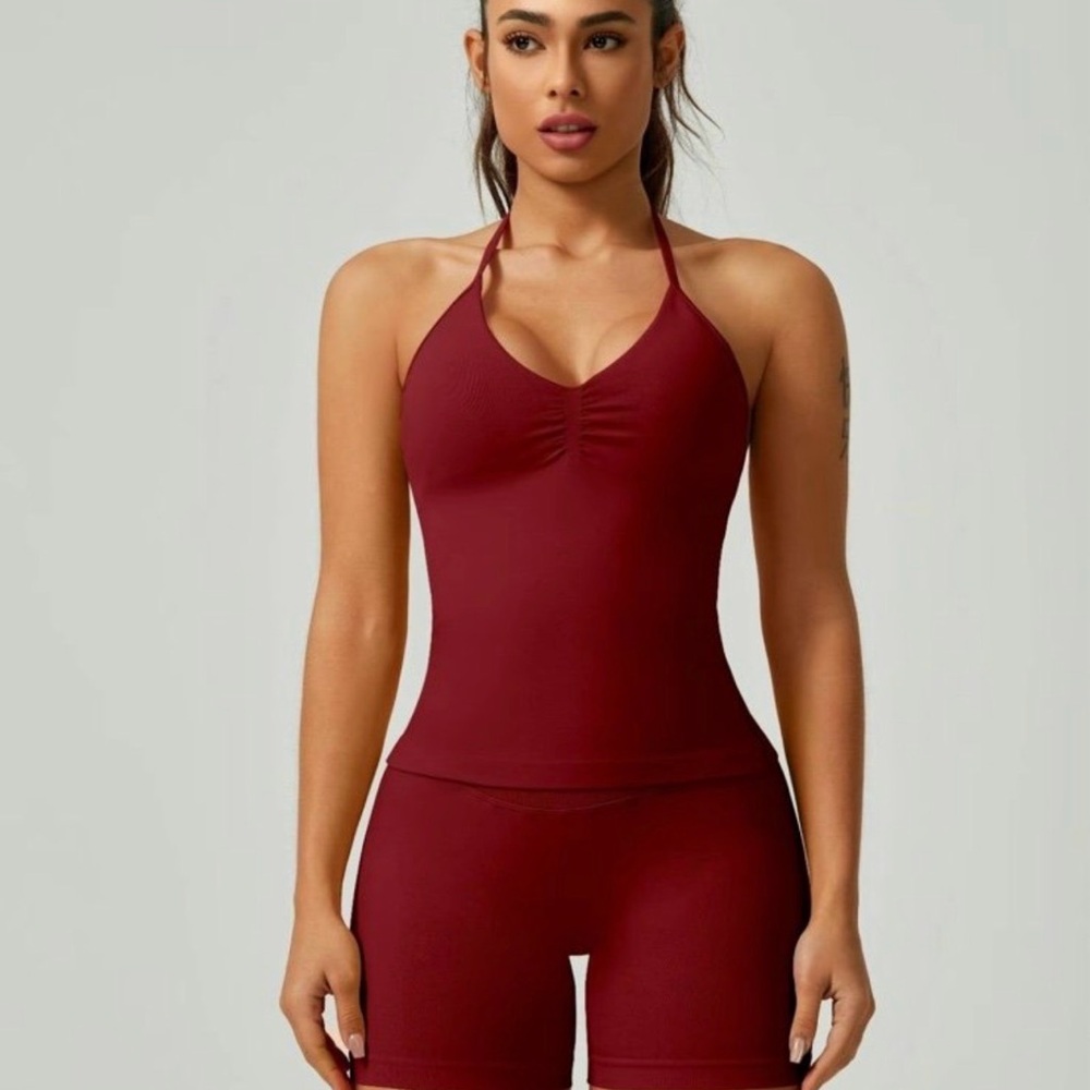 Burgundy Halter Neck Activewear Set